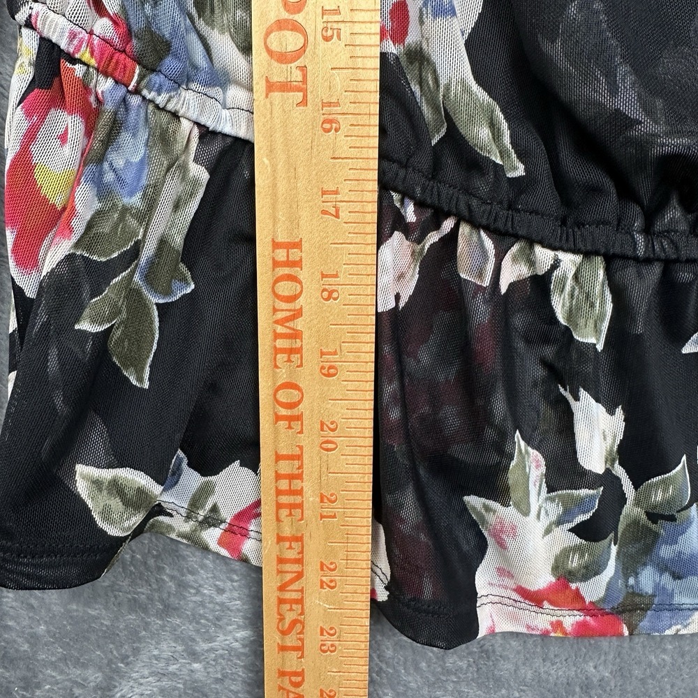 White House Black Market Blouse Women's Large Sheer Ikat Floral Black Flowy NWT - Picture 11 of 12